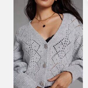 Anthropologie - Maeve Pointelle Chunky Sweater w/Rhinestone Buttons - size M